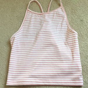 pink and white crop tank top